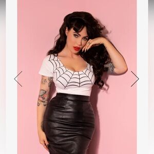 Vixen by Micheline Pitt White Spiderweb Short Sleeve Tee